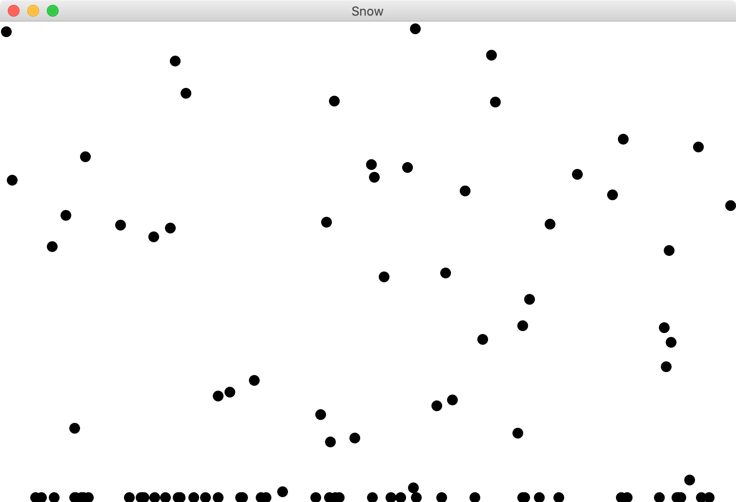 a screenshot of the snow program with snow falling and stopping at the bottom of the screen