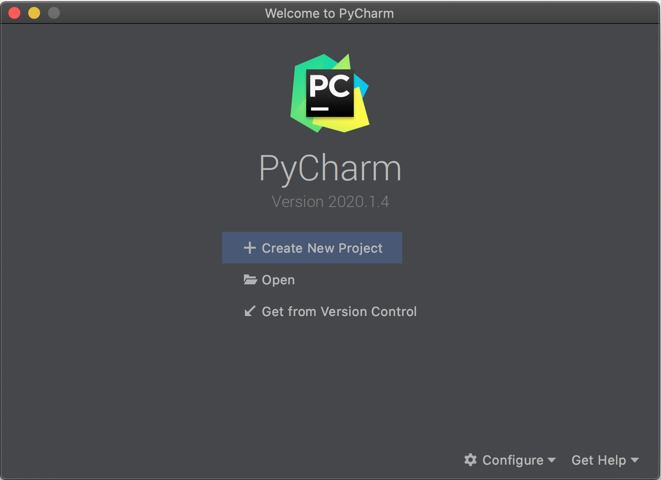 PyCharm Welcome Screen