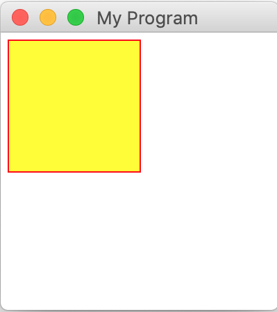 A diagram of a canvas with a rectangle from (5, 5) to (100, 100) drawn with a yellow fill and red outline