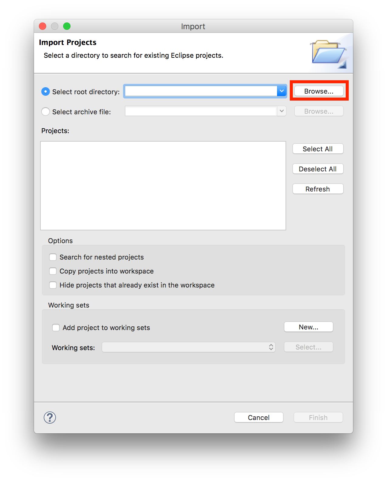 Import Project Find Project Folder